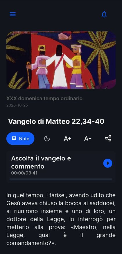 Vangelo del giorno con audio, note e dimensione del testo